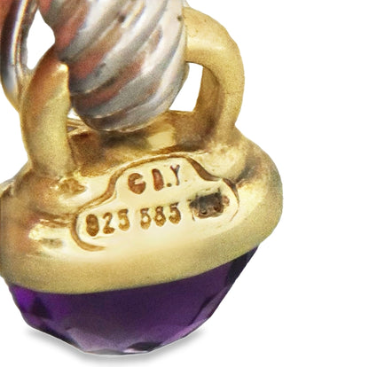 David Yurman Acron Cable Amethyst 14k Gold & Sterling Dangle Earrings