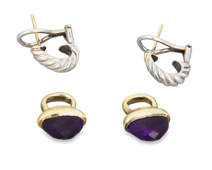 David Yurman Acron Cable Amethyst 14k Gold & Sterling Dangle Earrings