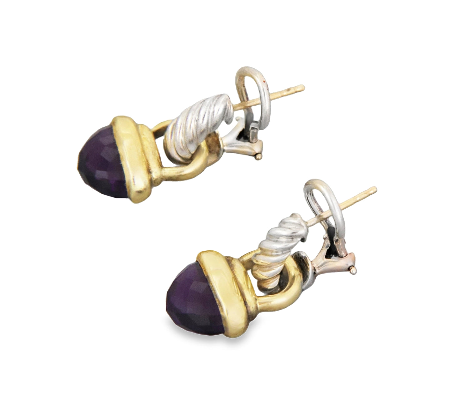 David Yurman Acron Cable Amethyst 14k Gold & Sterling Dangle Earrings