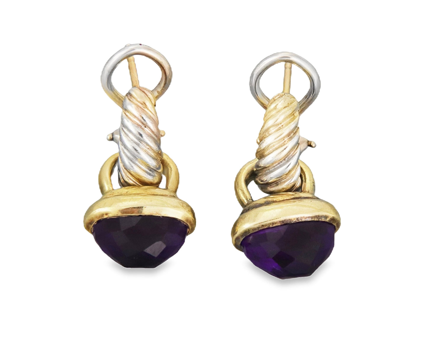 David Yurman Acron Cable Amethyst 14k Gold & Sterling Dangle Earrings