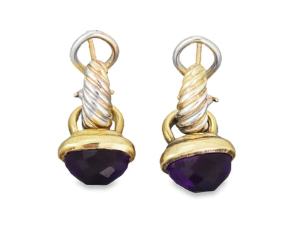 David Yurman Acron Cable Amethyst 14k Gold & Sterling Dangle Earrings