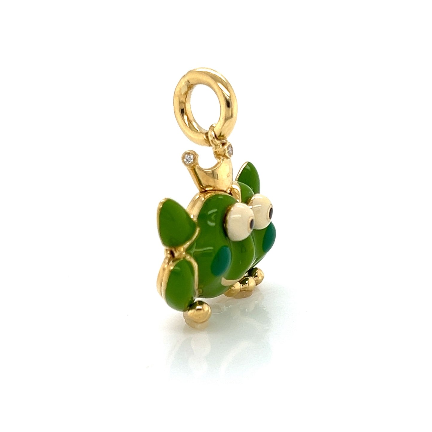 Aaron Basha Diamond Large Frog Frog 18k Yellow Gold Enamel Charm Pendant