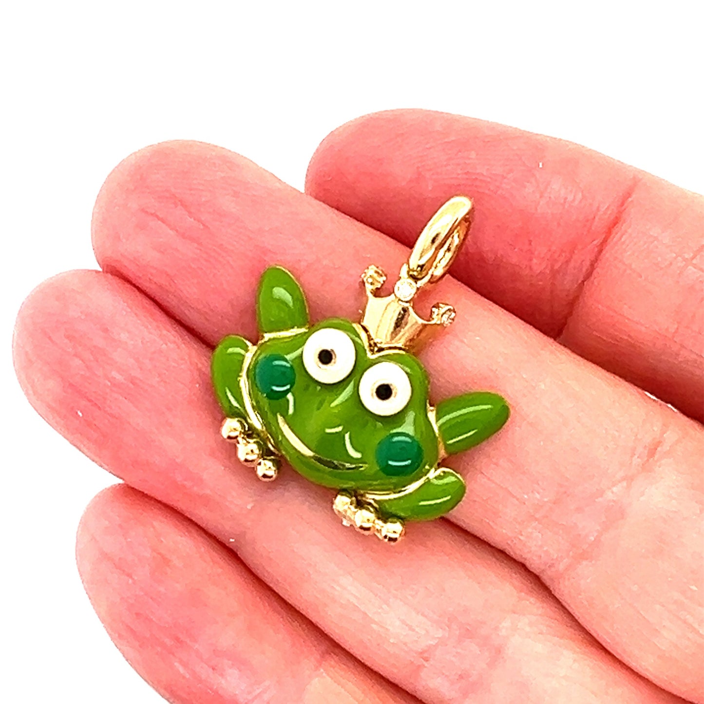 Aaron Basha Diamond Large Frog Frog 18k Yellow Gold Enamel Charm Pendant