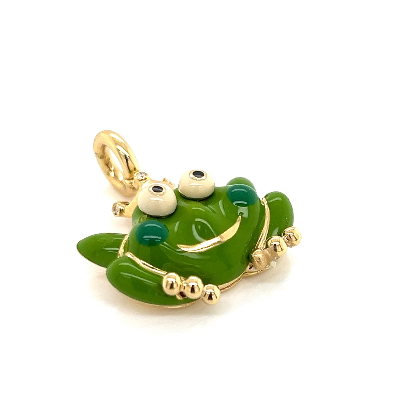 Aaron Basha Diamond Large Frog Frog 18k Yellow Gold Enamel Charm Pendant