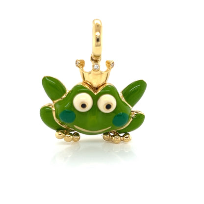 Aaron Basha Diamond Large Frog Frog 18k Yellow Gold Enamel Charm Pendant