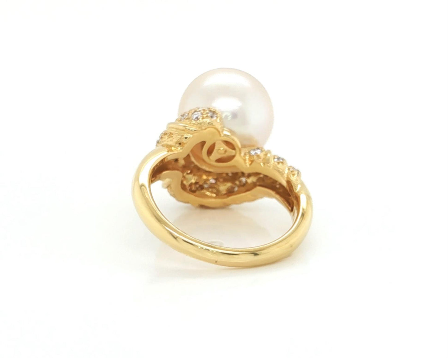 Mikimoto Pearl Diamond Swirl 18k Yellow Gold Ring