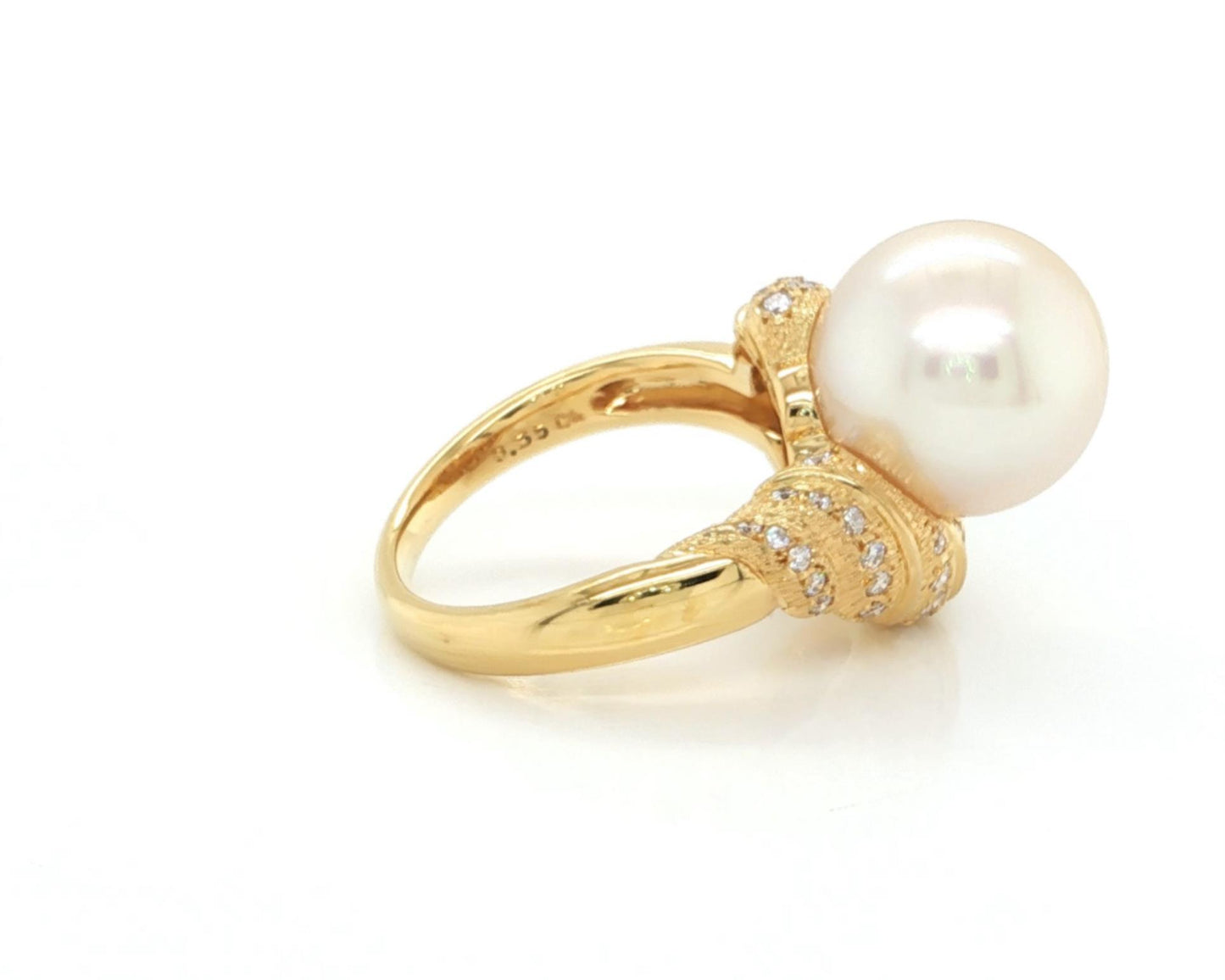 Mikimoto Pearl Diamond Swirl 18k Yellow Gold Ring
