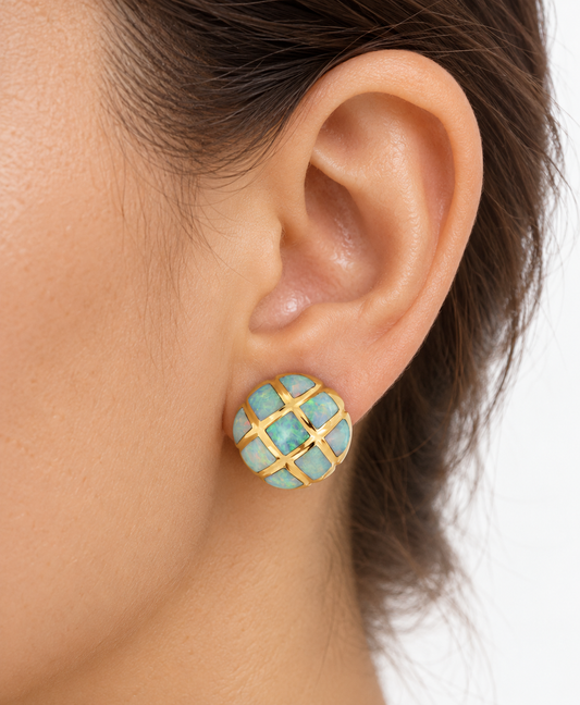 Kabana Fire Opal Diamond 14k Yellow Gold Stud Earrings