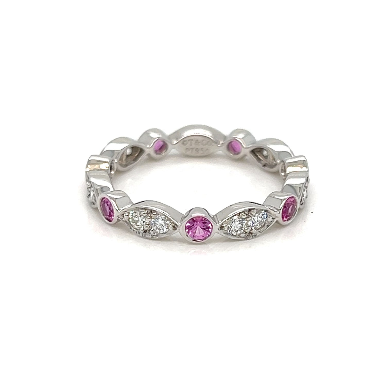 Tiffany & Co. Jazz Diamond Pink Sapphire Platinum Band Ring - Size 6