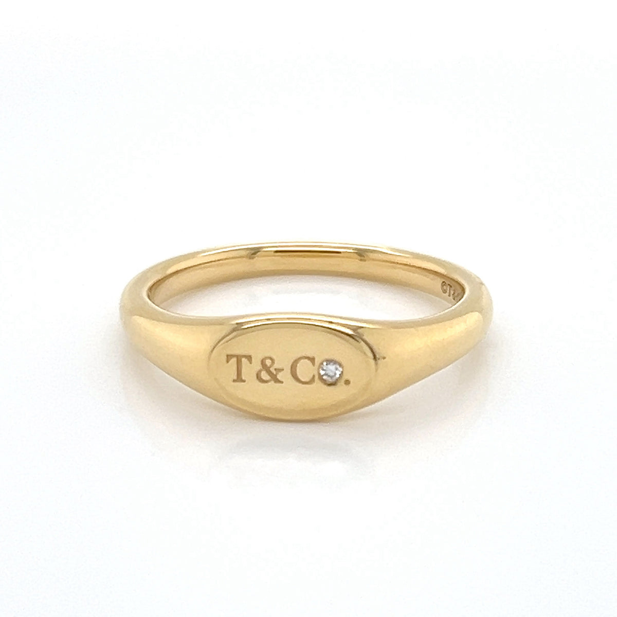 Tiffany &amp; Co. Micro Signet diamond 18k yellow gold ring