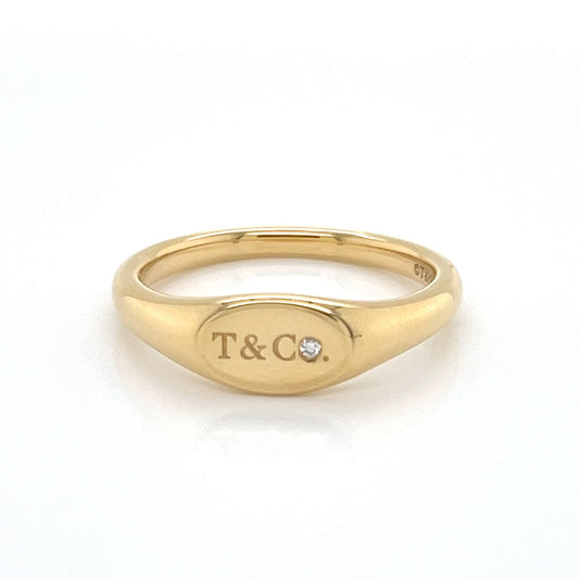 Tiffany &amp; Co. Micro Signet diamond 18k yellow gold ring