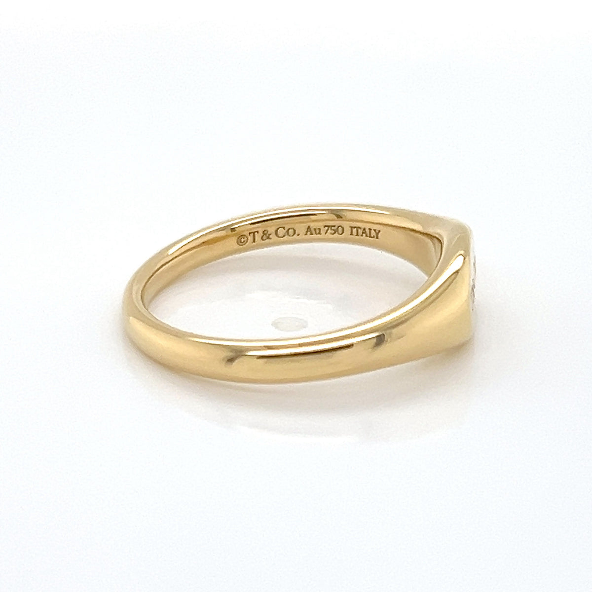 Tiffany & Co. Micro Signet Diamond 18k Yellow Gold Ring Size 7