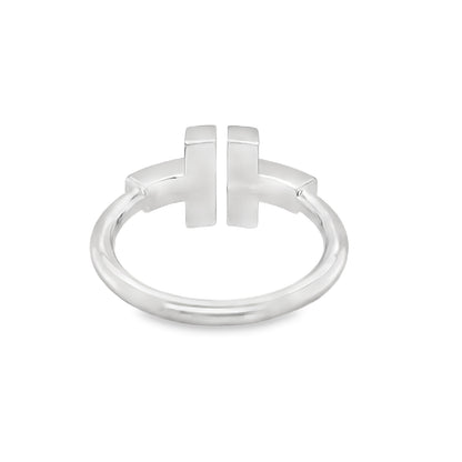 Tiffany & Co. Diamond & Turquoise 18k White Gold T Wire Ring - Size 6