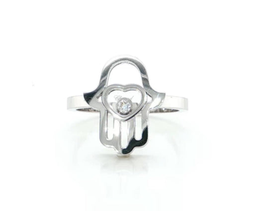Chopard Happy Diamonds Hamsa Floating Diamond 18k White Gold Ring