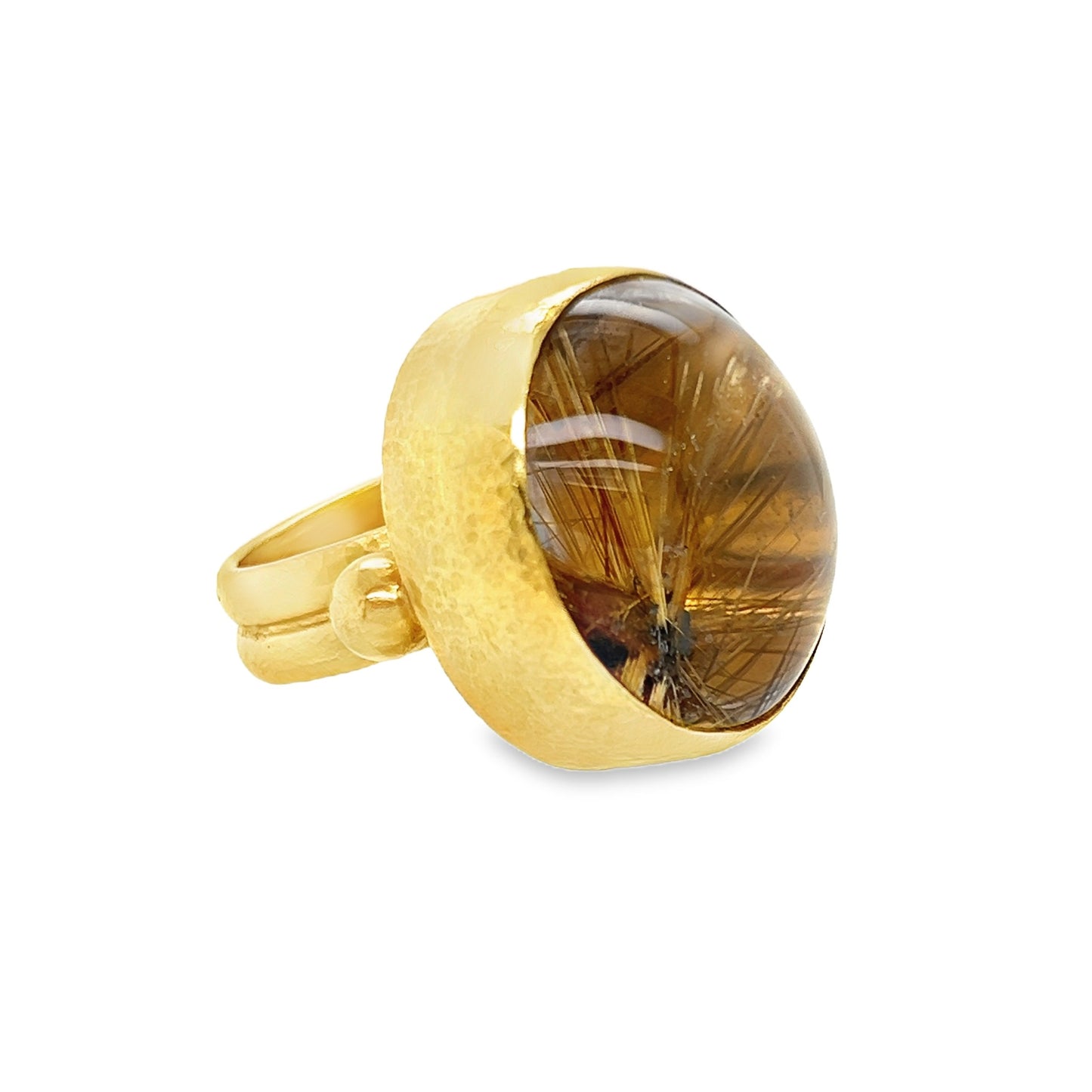 Gurhan Rune Rutilated Quartz 24k Yellow Gold Cocktail Ring Size 6