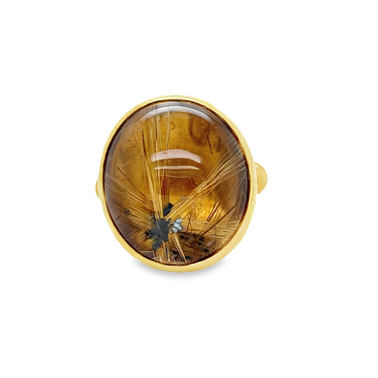 Gurhan Rune rutilated quartz cocktail ring in 24k yellow gold size 6