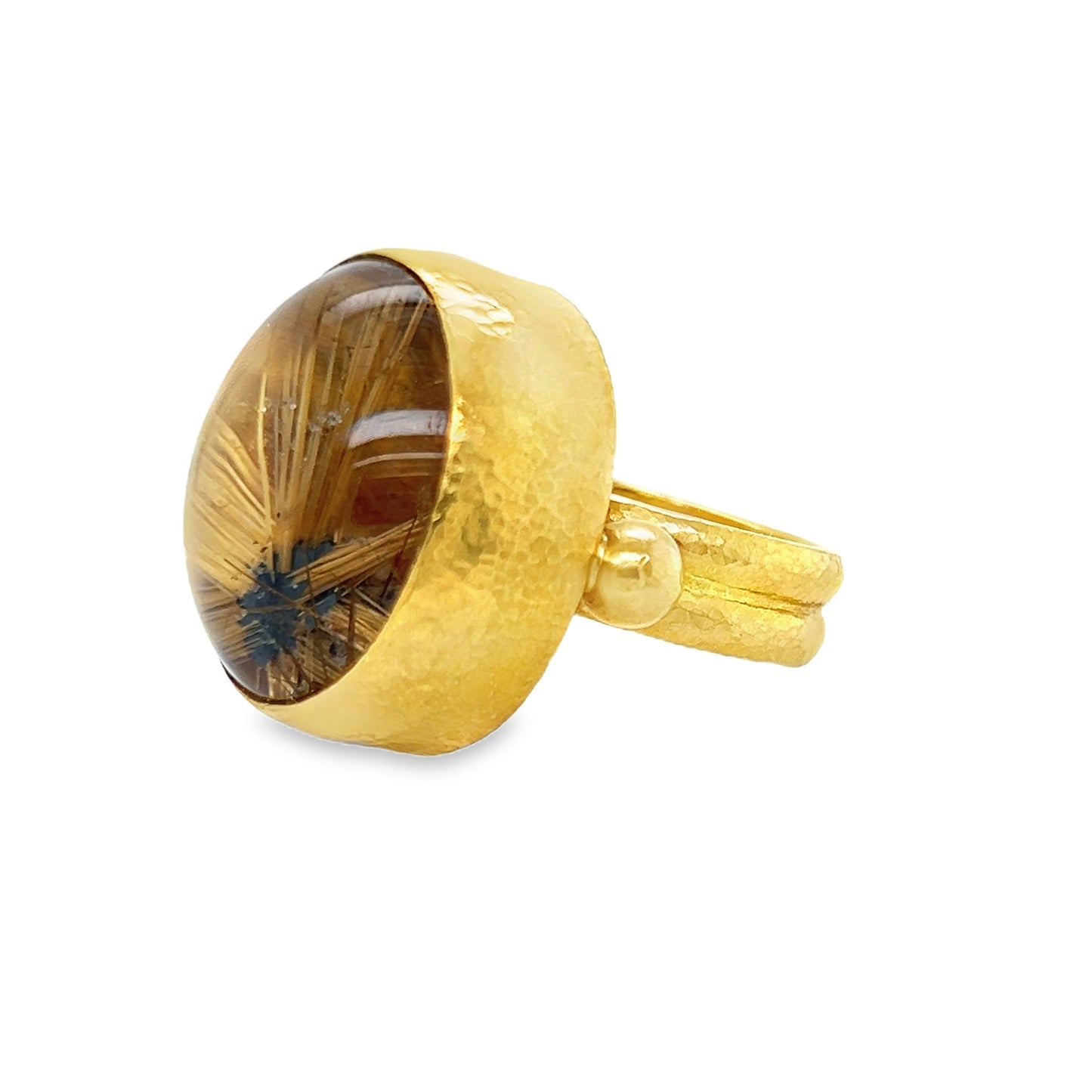 Gurhan Rune Rutilated Quartz 24k Yellow Gold Cocktail Ring Size 6