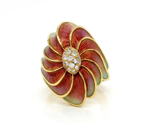 Multicolor Enamel Diamond 18k Yellow Gold Cocktail Ring