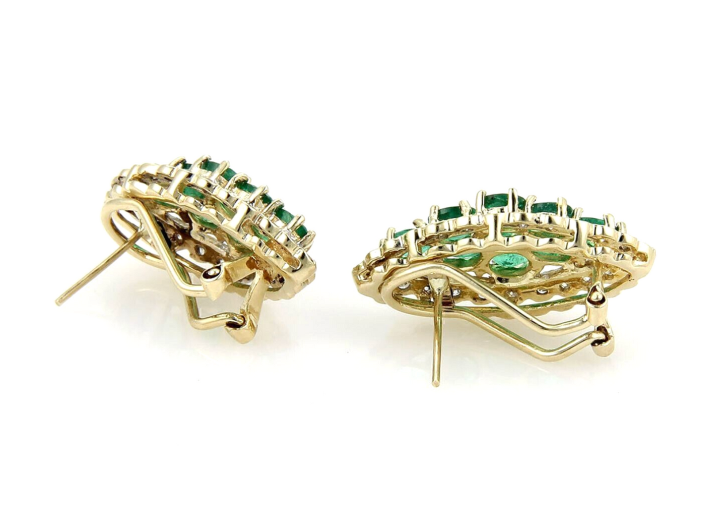 Emerald Diamond 14k Yellow Gold Cluster Stud Earrings
