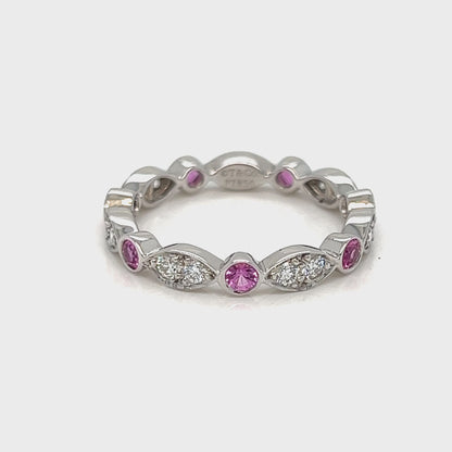 Tiffany & Co. Jazz Diamond Pink Sapphire Platinum Band Ring - Size 6