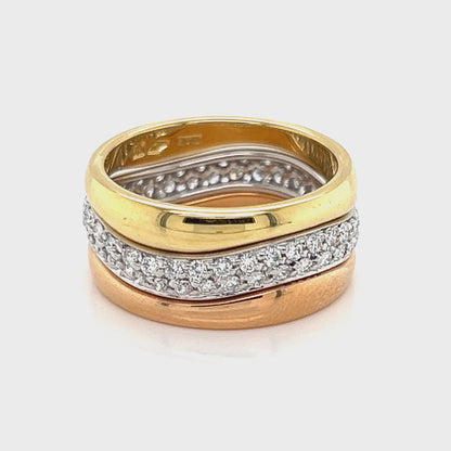 Cartier Love Me Pave Diamond Tri-Gold Three Stackable Band Ring W/paper - Size 5