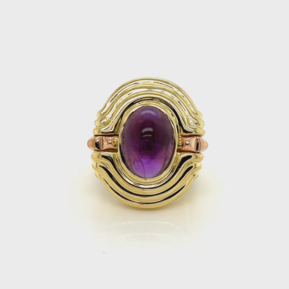 Lagos Cabochon Amethyst 18k Yellow Rose Gold Oval Ring