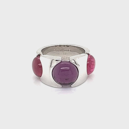 Fred of Paris Pink Tourmaline Amethyst 18k White Gold Band Ring - Size 6