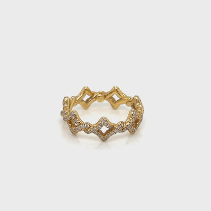 David Yurman Venetian Quatrefoil Diamond 18k Yellow Gold Band Ring - Size 3