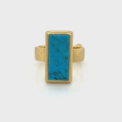 H.Stern Turquoise Diamond 18k Yellow Gold Long Top Ring