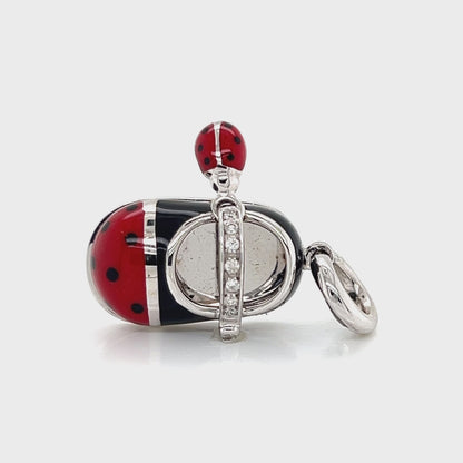 Aaron Basha Diamond Ladybug Enamel 18k White Gold Shoe Charm Pendant