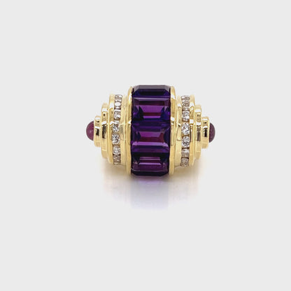 Lagos Diamond Amethyst 18k Yellow Gold Ring