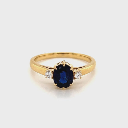 Mikimoto Diamond Sapphire 18k Yellow Gold Ring