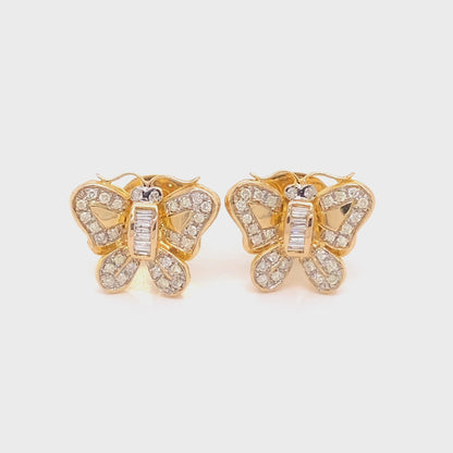 Diamond Butterfly 18k Yellow Gold Stud Earrings