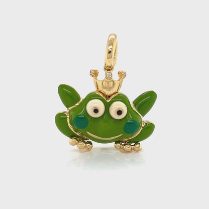 Aaron Basha Diamond Large Frog Frog 18k Yellow Gold Enamel Charm Pendant
