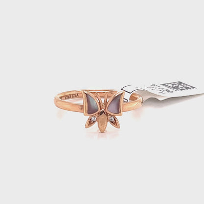 Kabana  14k Rose Gold Diamond MOP Butterfly Ring - Size 6.5