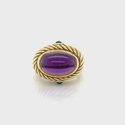 David Yurman Amethyst Emerald 14k Yellow Gold Cable Ring - Size 7