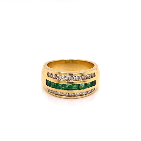 Craig Drake Diamond & Emerald 18k Yellow Gold Band Ring