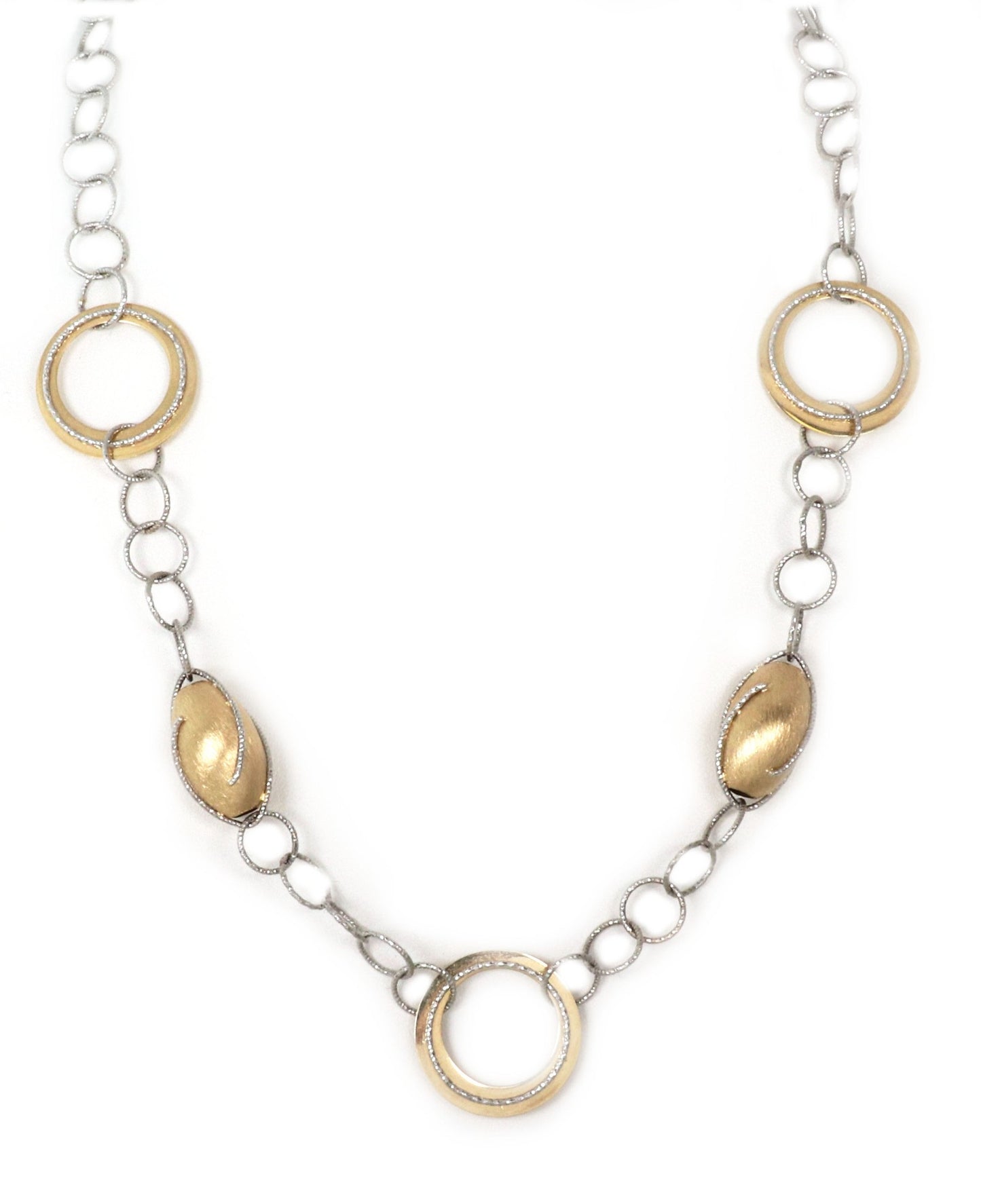 Oval Bead & Open Ring Fancy 14k Two Tone Gold Necklace