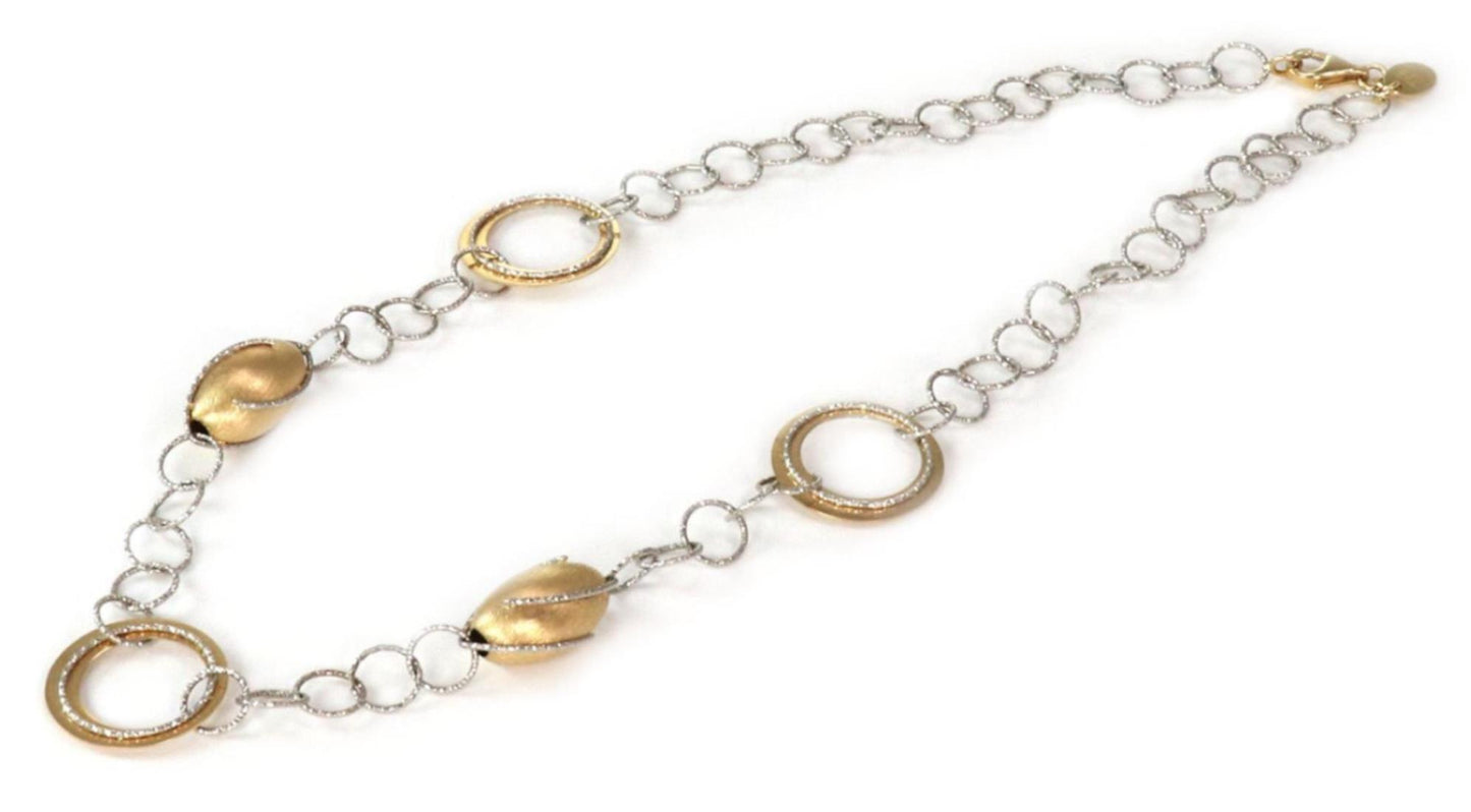 Oval Bead & Open Ring Fancy 14k Two Tone Gold Necklace