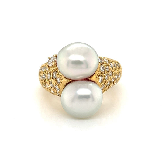 Mikimoto Diamond Double Pearls 18k Yellow Gold Cocktail Ring | Rings | catalog, Designer Jewelry, Mikimoto, Pearls, Rings | Mikimoto