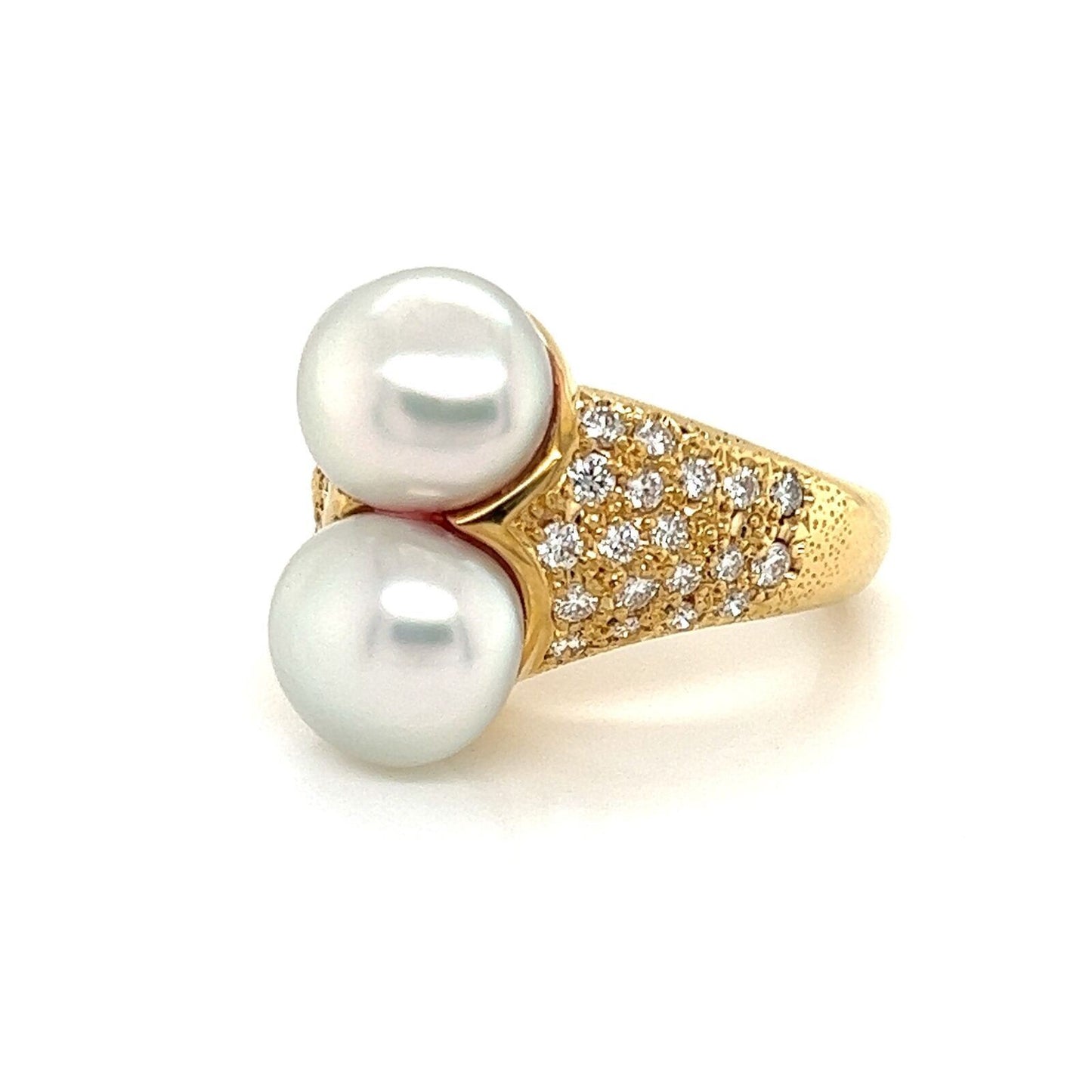 Mikimoto Diamond Double Pearls 18k Yellow Gold Cocktail Ring