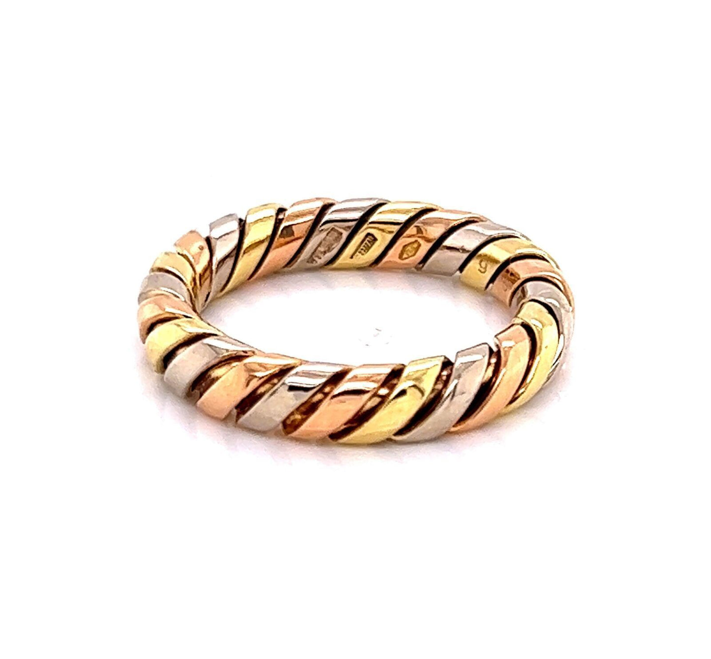 Bvlgari Tubogas 18k Tri Color Gold Band Ring