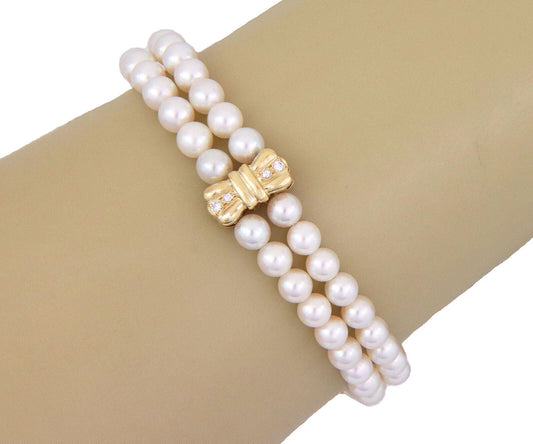 Mikimoto Diamond Pearls 18k Yellow Gold Bow Motif 2 Strand Bracelet | Bracelets | Bracelets, catalog, Designer Jewelry, Mikimoto, Pearls | Mikimoto