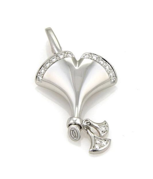 Cartier 18k White Gold Ginkgo Diamond Leaf Charm Pendant 