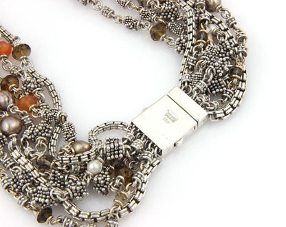 Michael Dawkins Multi Strand Pearls Gemstones Sterling Silver Necklace