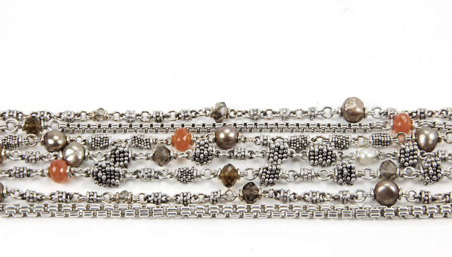 Michael Dawkins Multi Strand Pearls Gemstones Sterling Silver Necklace