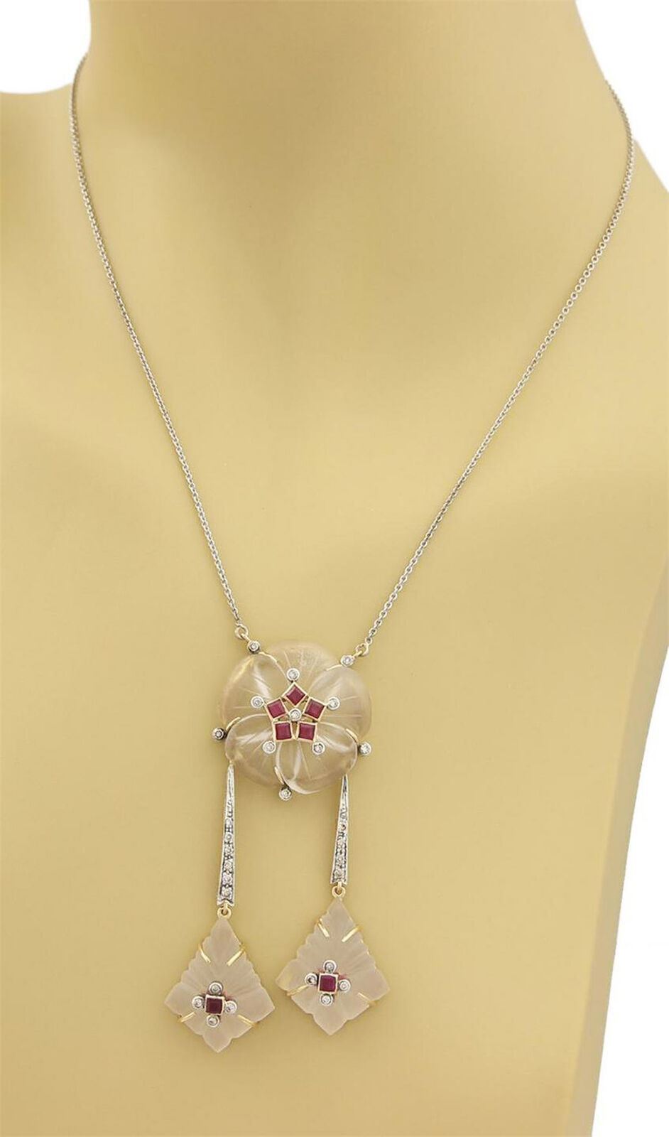 Diamond & Gems 18k Two Tone Gold Camphor Glass Drop Necklace | Necklaces | catalog, Estate, Necklaces, Vintage | Estate