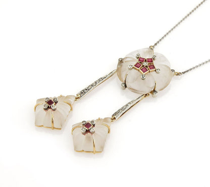 Diamond & Gems 18k Two Tone Gold Camphor Glass Drop Necklace