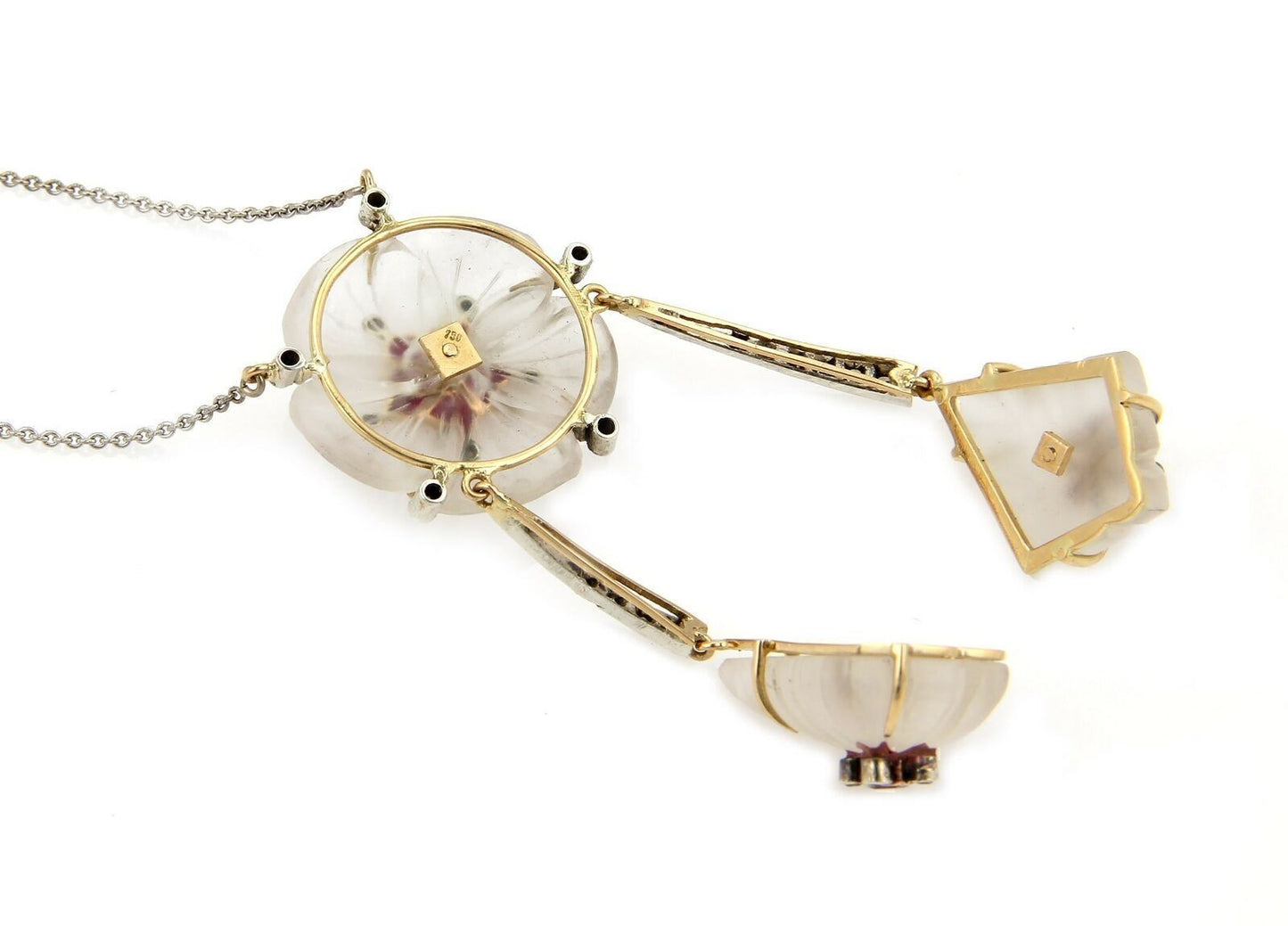 Diamond & Gems 18k Two Tone Gold Camphor Glass Drop Necklace