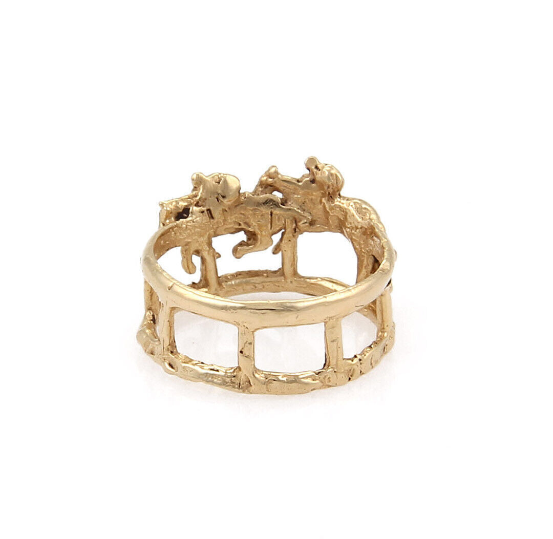 Lisa Perry Jockey & Horse 14k Yellow Gold Band Ring Size 4